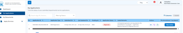 BWG Rejected Application Status Table
